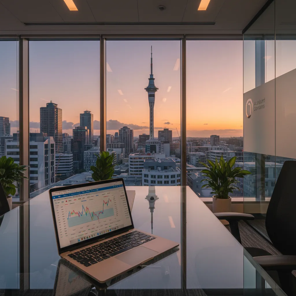 NZ domain valuation service analytics on laptop screen