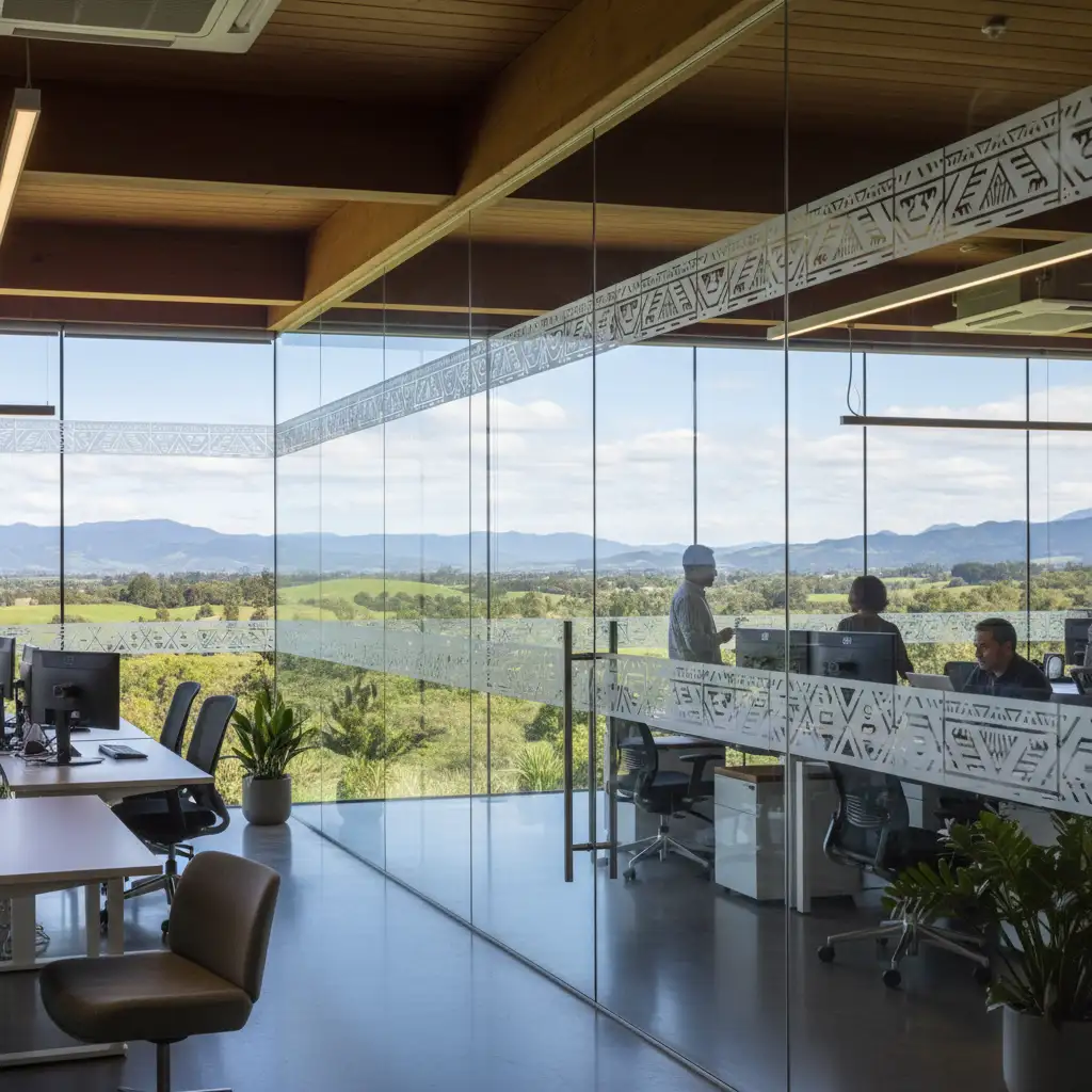 Modern New Zealand business office with Maori cultural design elements