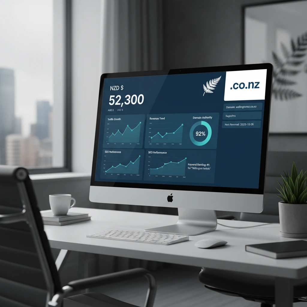 Digital dashboard showing .co.nz domain valuation metrics