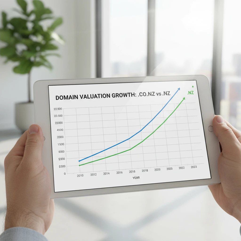 Chart comparing .co.nz and .nz domain value growth