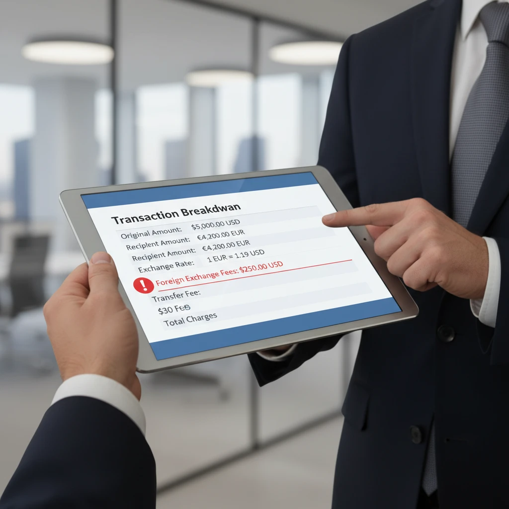 Banking interface showing high foreign exchange fees