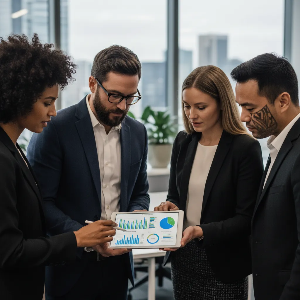 Professionals analyzing consumer sentiment data for Aotearoa branding