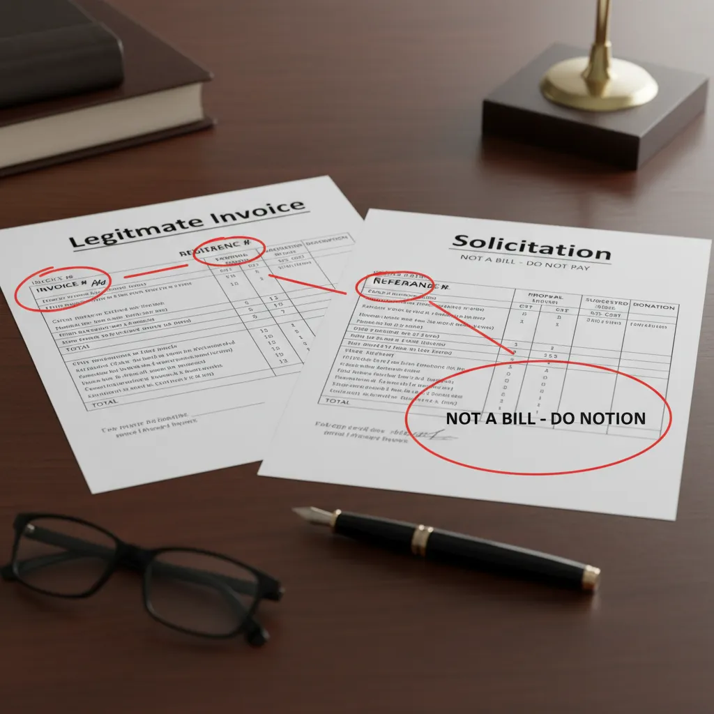 Comparison between a real domain invoice and a scam solicitation