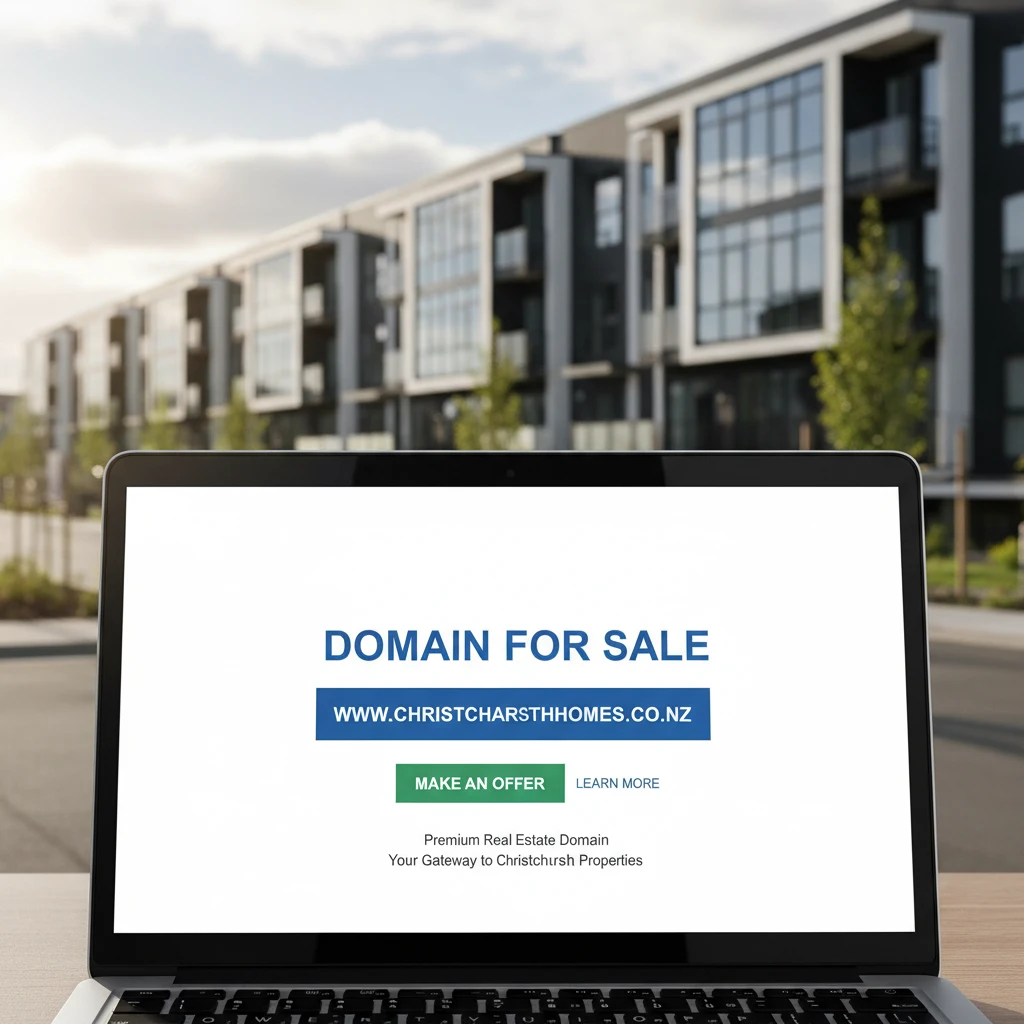 Premium parked domain for sale on laptop screen