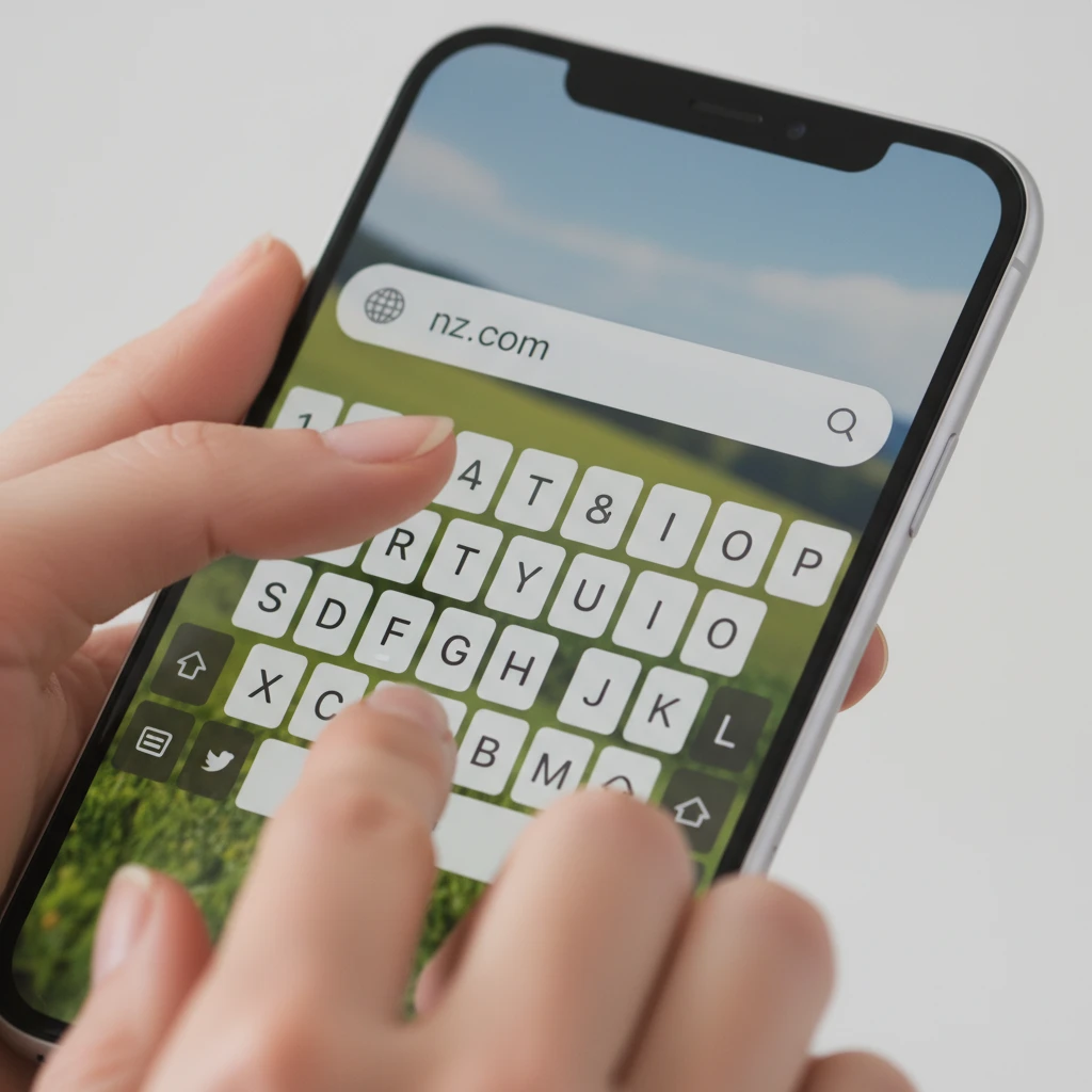 User typing a short .nz domain name on a mobile device