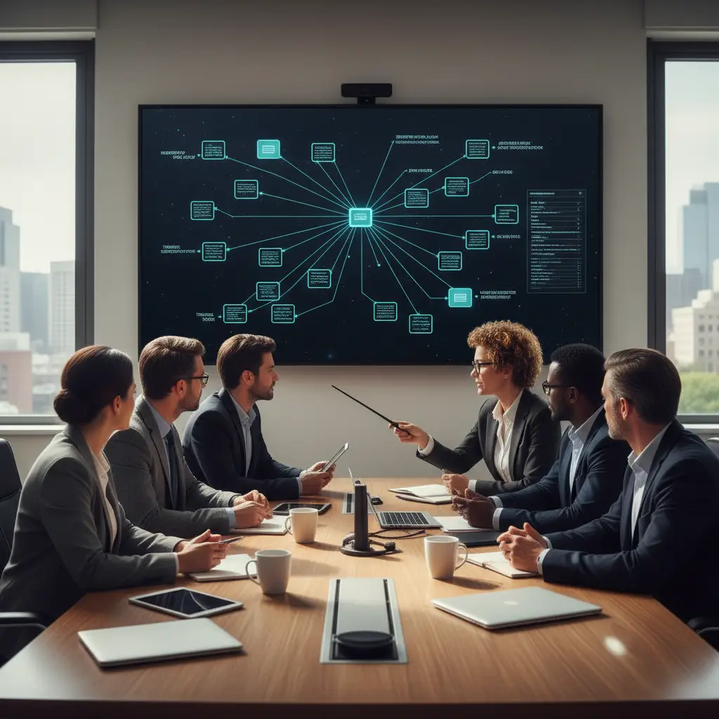 Professional team discussing secure network infrastructure for tribal asset management