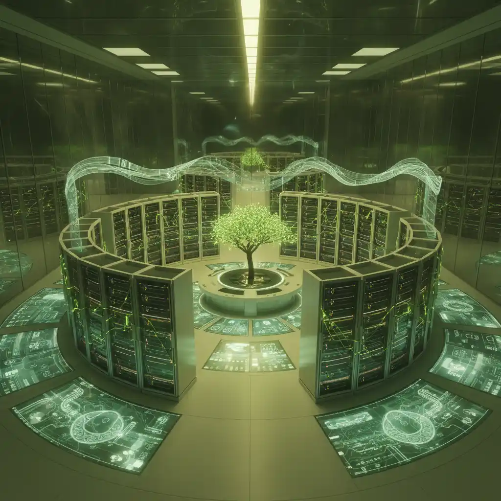 Futuristic sustainable server room representing sovereign data storage
