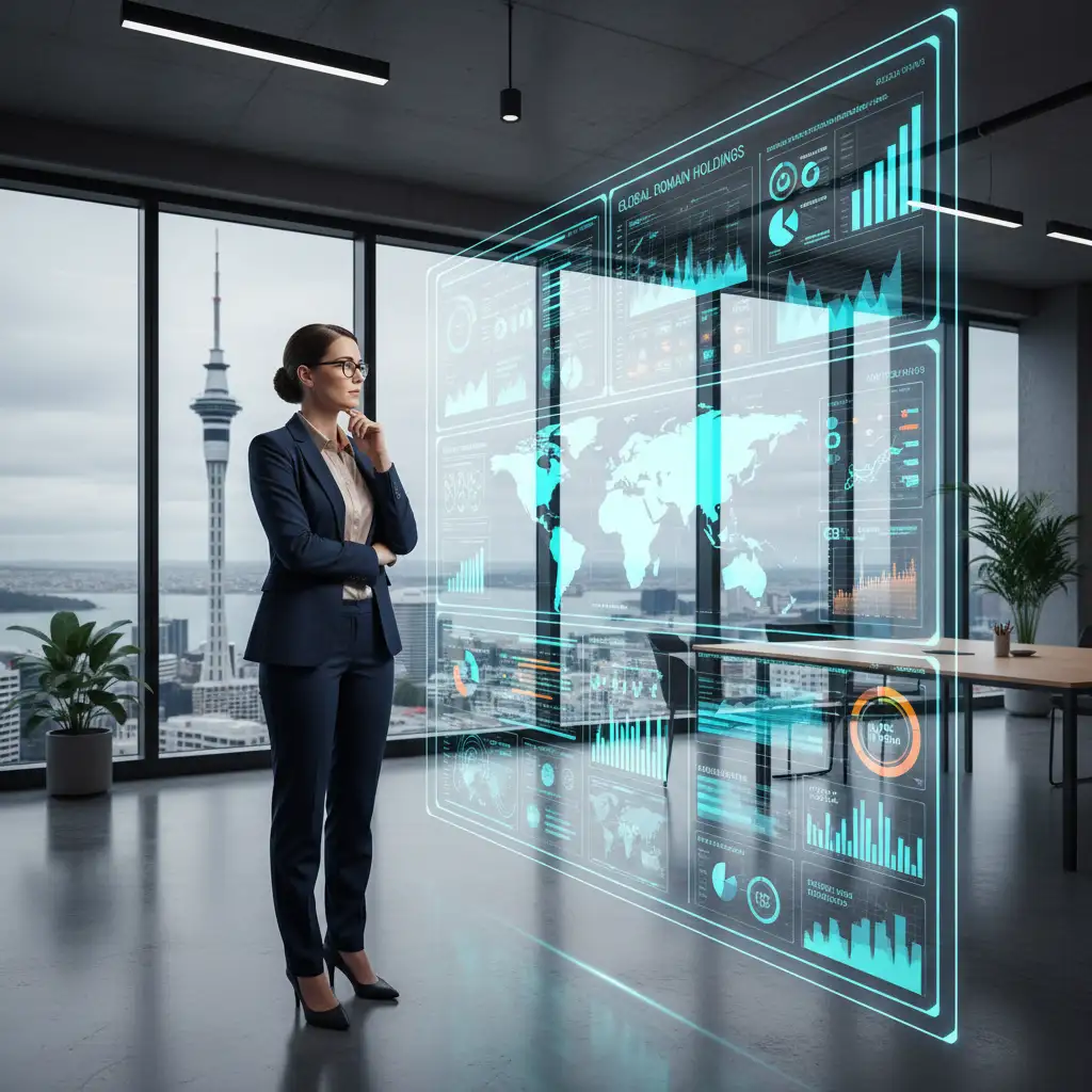 Executive managing digital portfolio dashboard