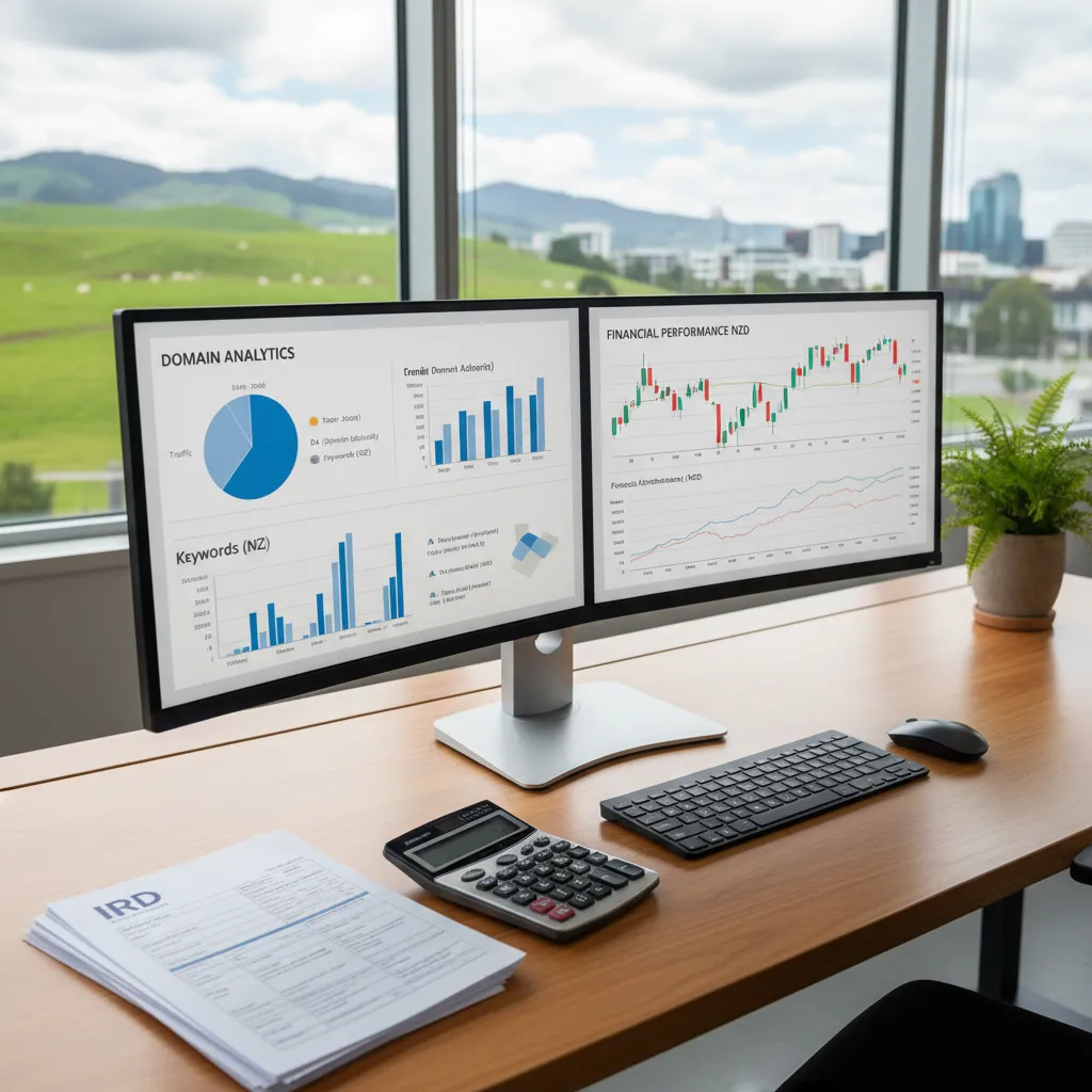 New Zealand tax forms on a desk with digital asset charts