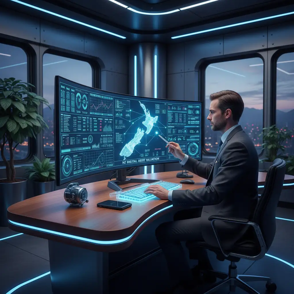 Analyst performing nz domain valuation services in a modern office