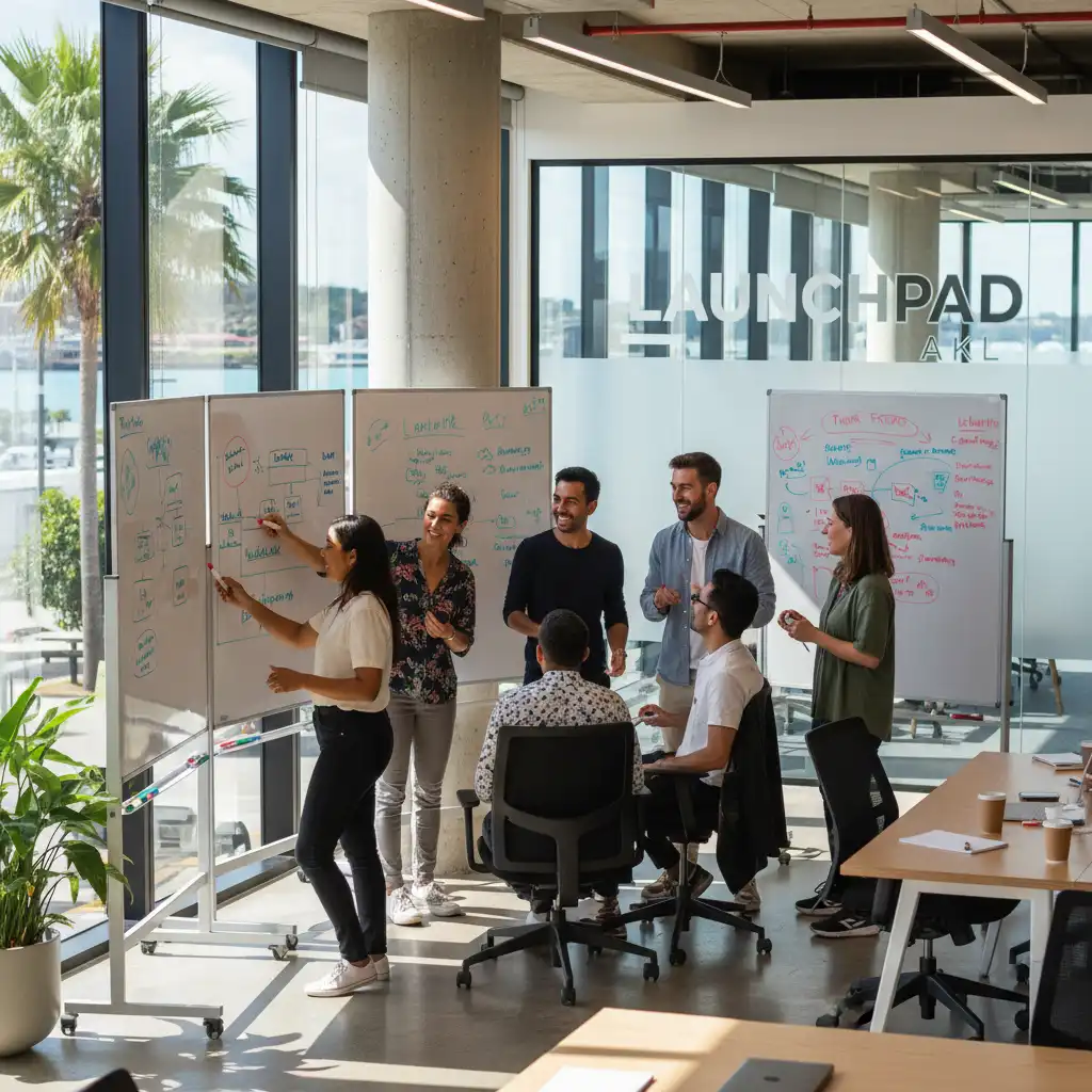 New Zealand entrepreneurs planning startup launch in a coworking space