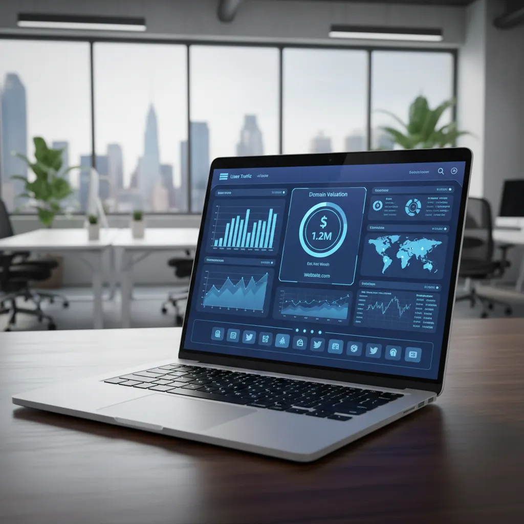 Digital interface showing domain valuation metrics and analytics