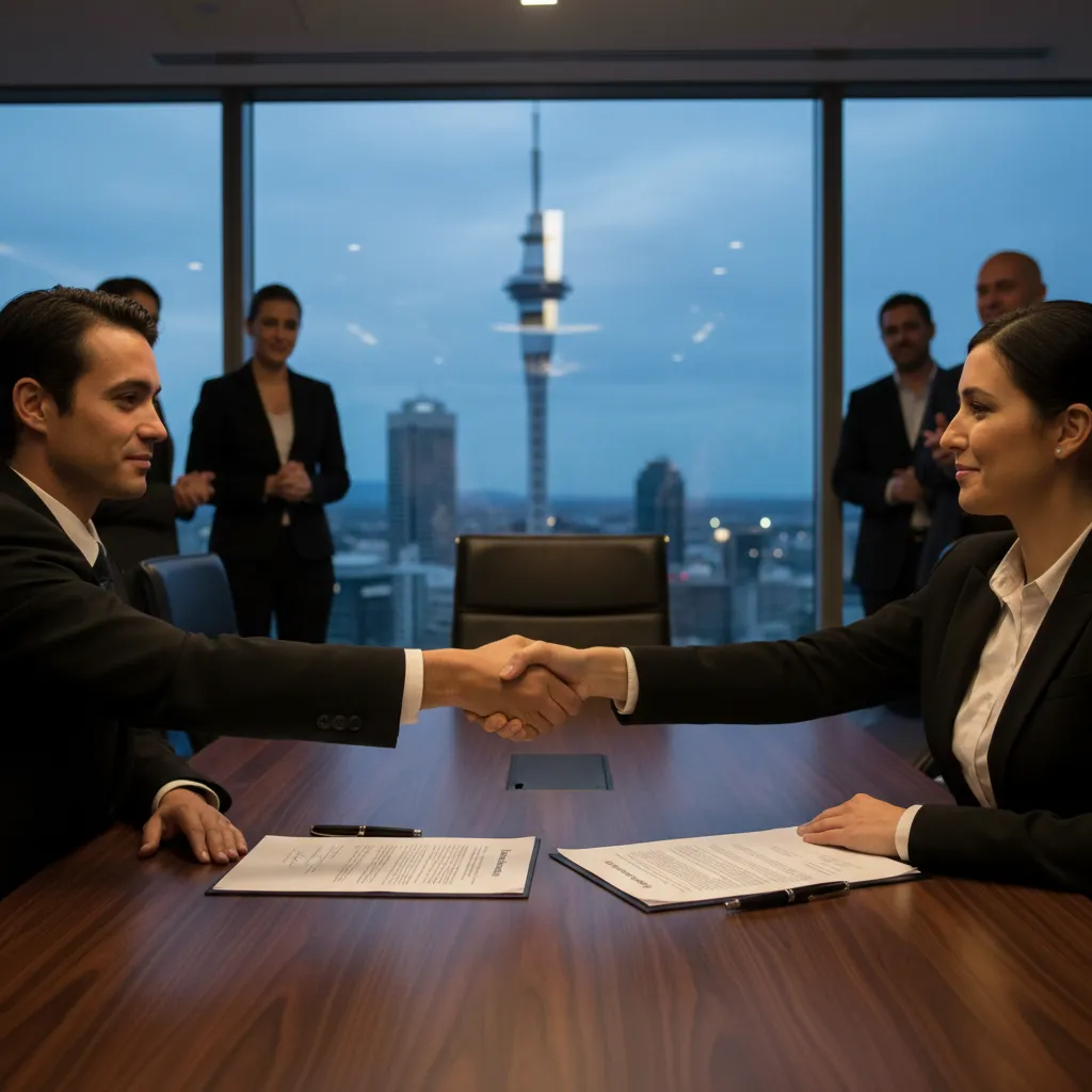 Professional domain broker negotiating a deal in Auckland