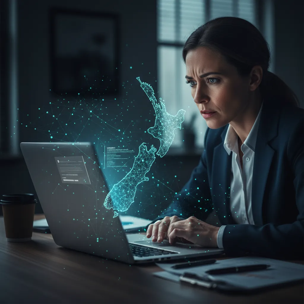 Business owner analyzing a suspicious domain offer email in New Zealand