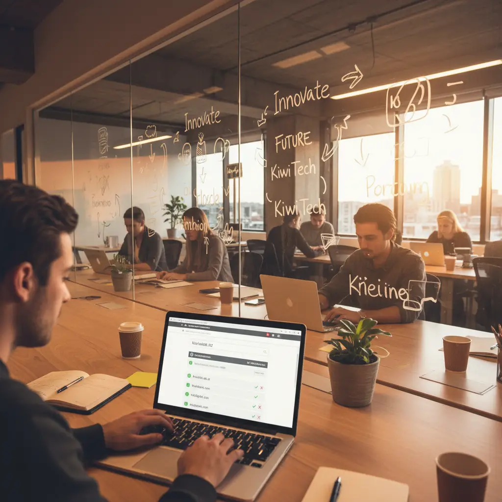 Startup team brainstorming branding strategies in a modern office