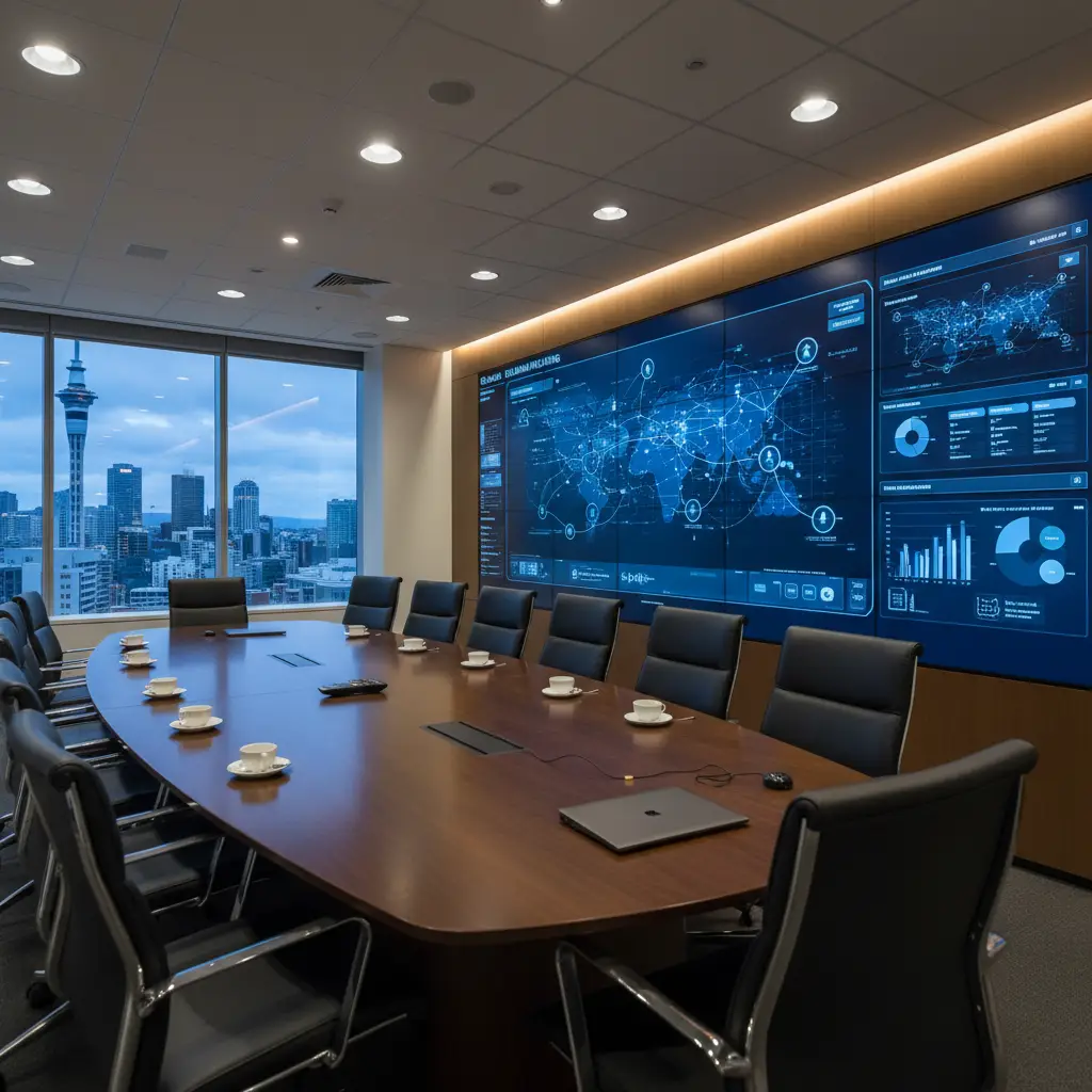 Corporate boardroom discussing digital asset governance strategies