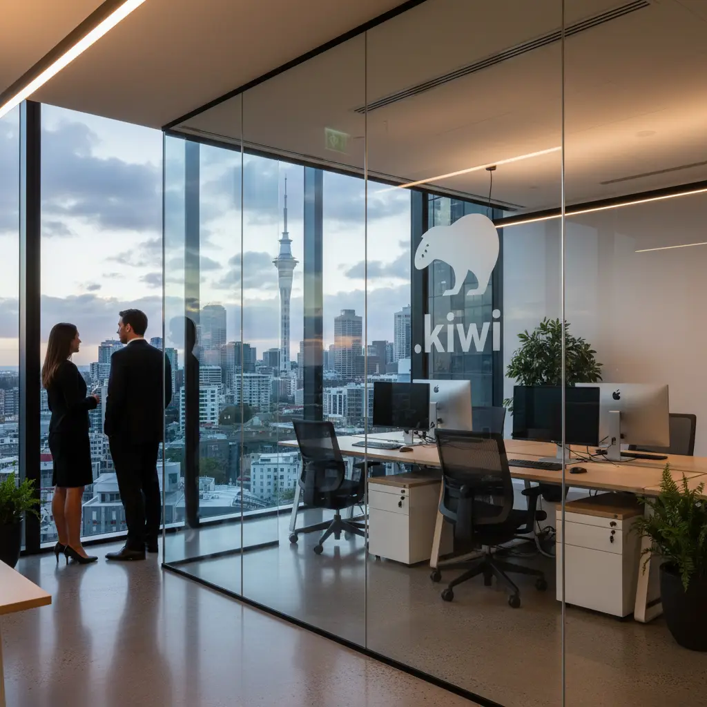 .kiwi domain registration branding in a corporate Auckland setting