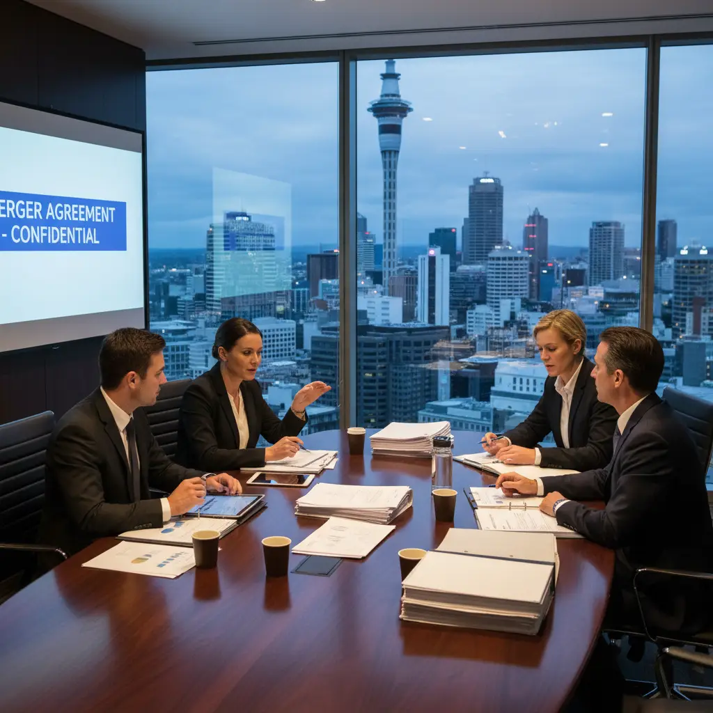 Corporate team discussing digital asset valuation for M&A in Auckland