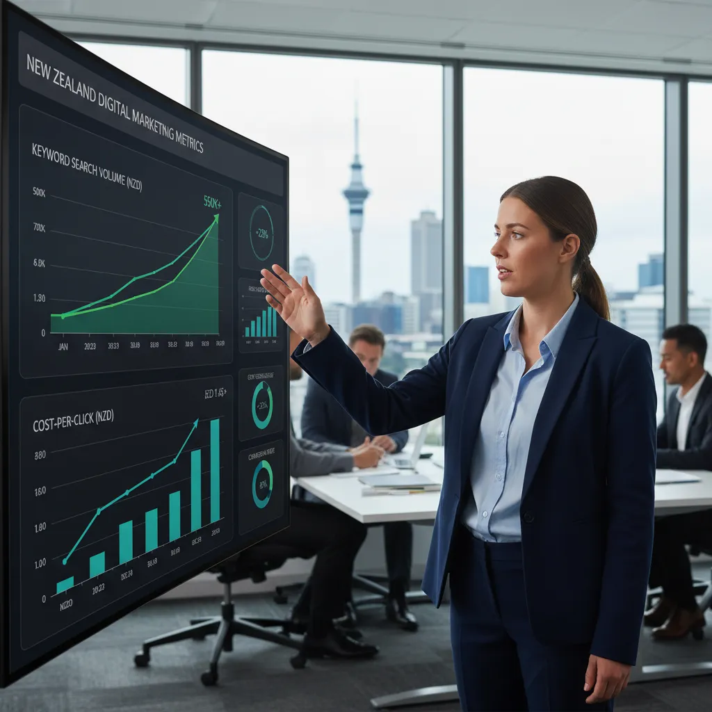 Financial analyst reviewing search volume and CPC data for domain valuation