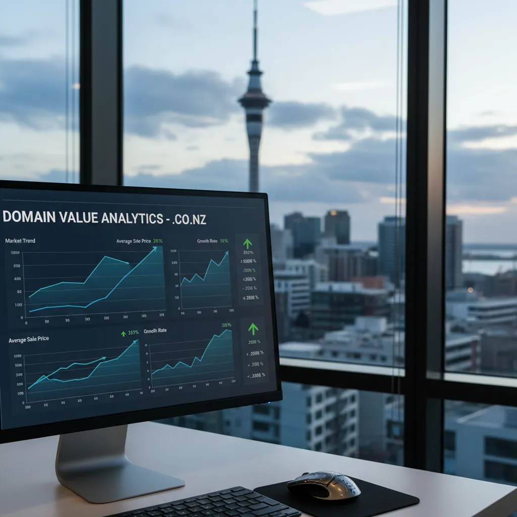 Analytics dashboard showing growth trends for .co.nz domain investments