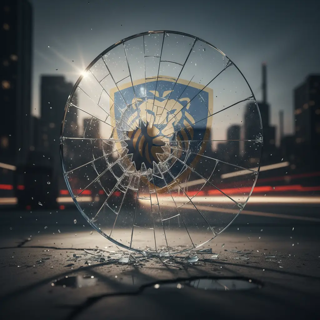 Shattered shield representing brand dilution and lost consumer trust