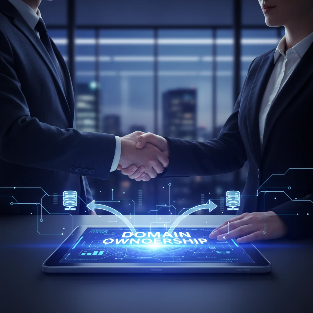 Business professionals finalizing a domain ownership change