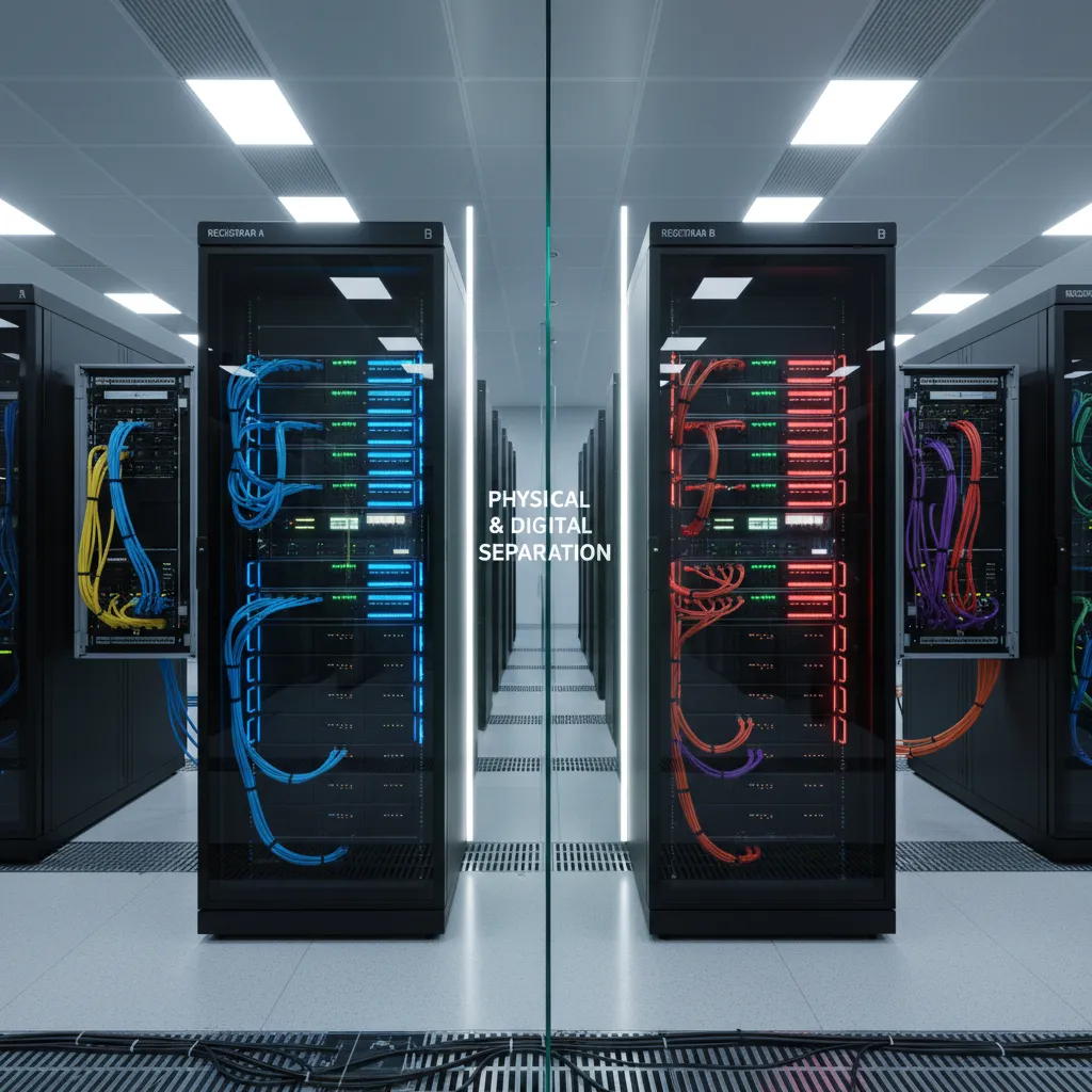 Data transfer between server racks representing inter-registrar transfer