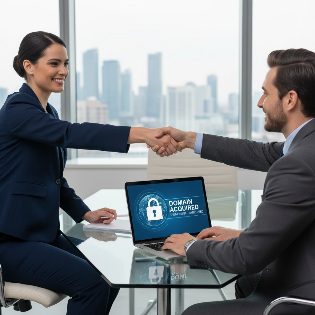 Business professionals finalizing a domain deal