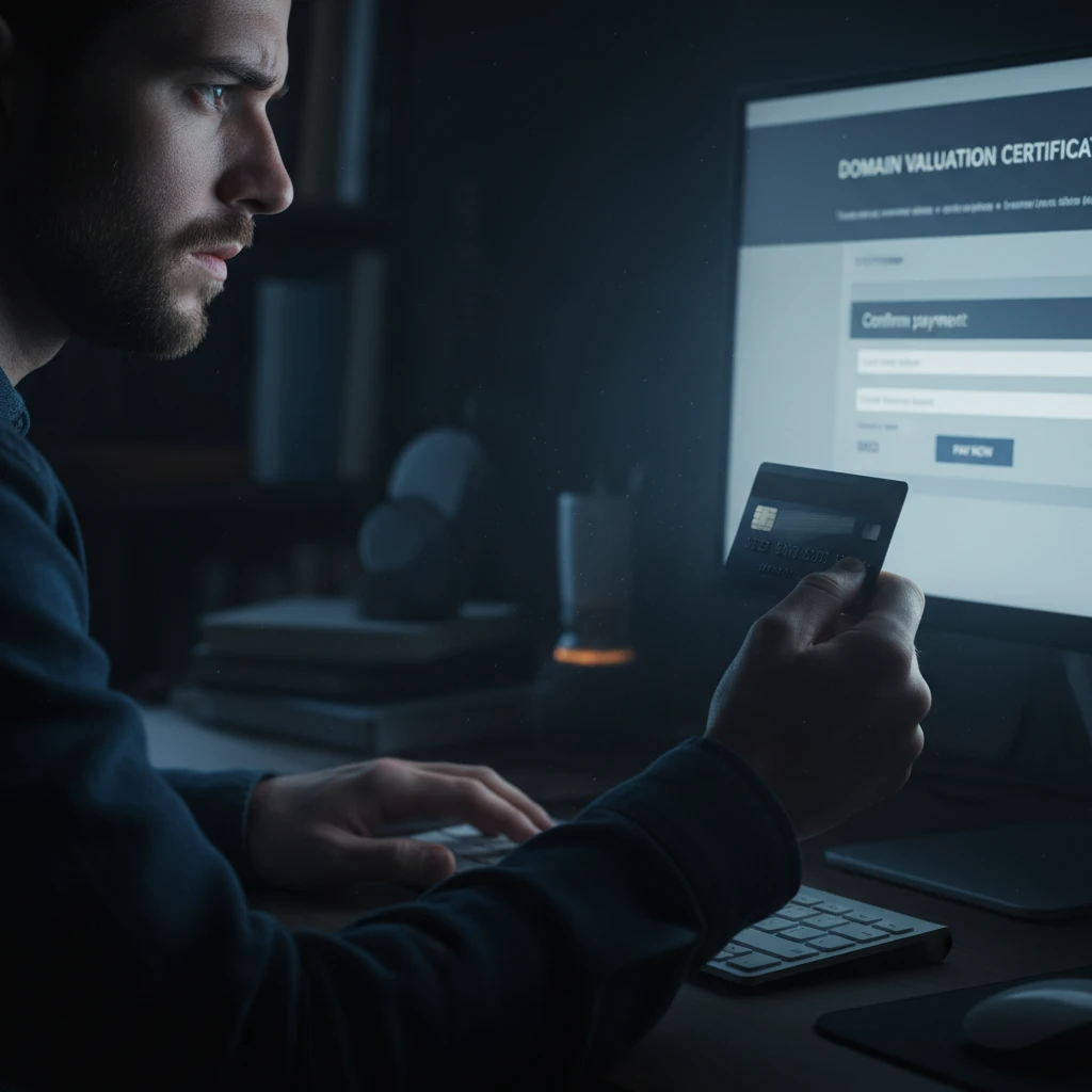 Person hesitating to pay for domain valuation