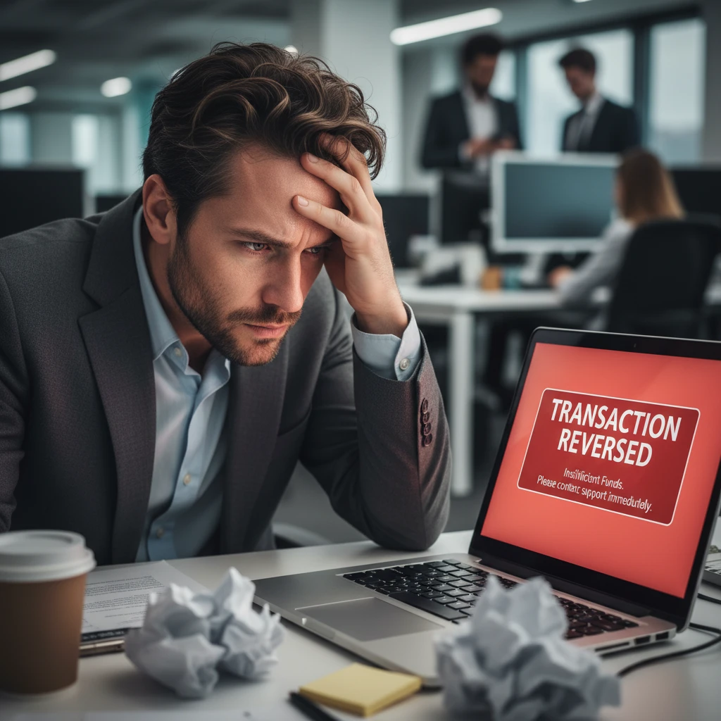 Business person facing a paypal chargeback notification on laptop