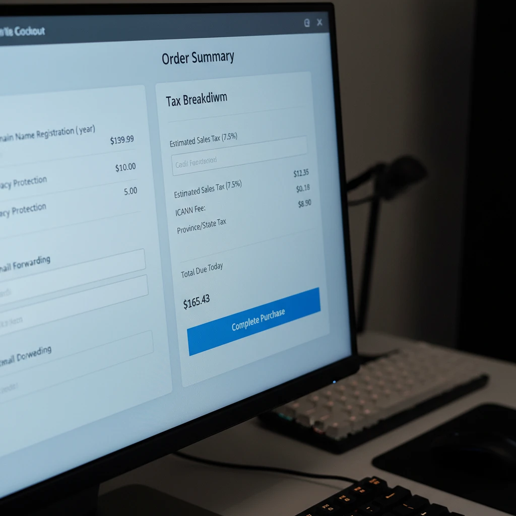 Domain registrar checkout showing GST breakdown