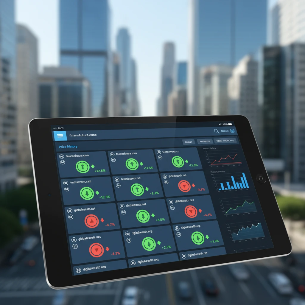 Digital portfolio dashboard showing domain assets for sale