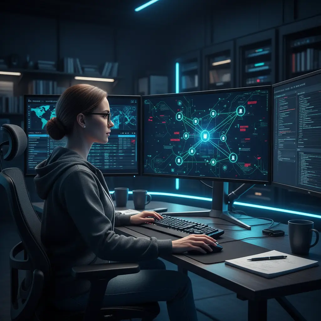 Cybersecurity analyst monitoring domain networks
