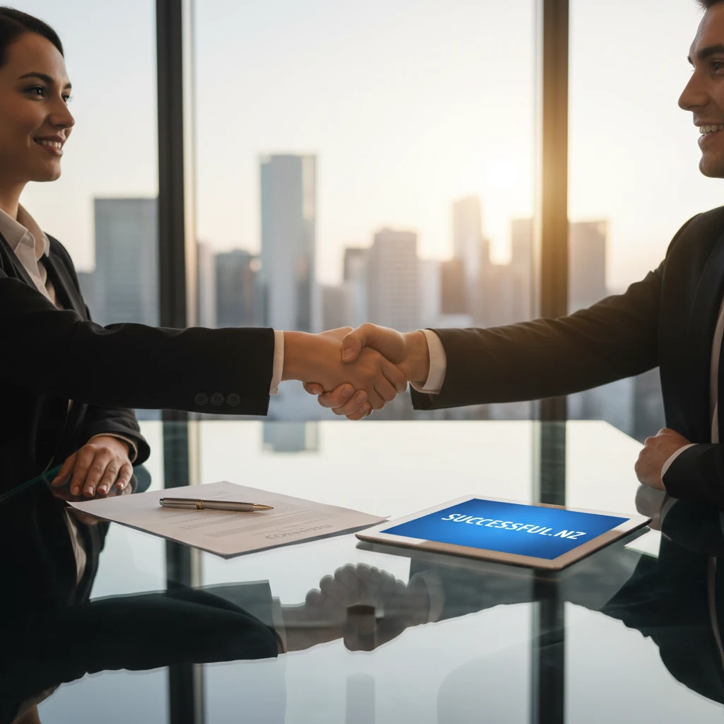 Business professionals finalizing a domain purchase agreement
