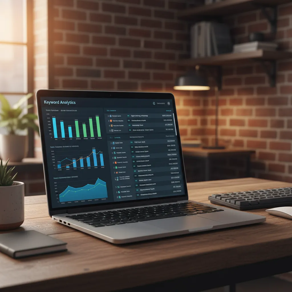 Keyword research analytics software on laptop screen